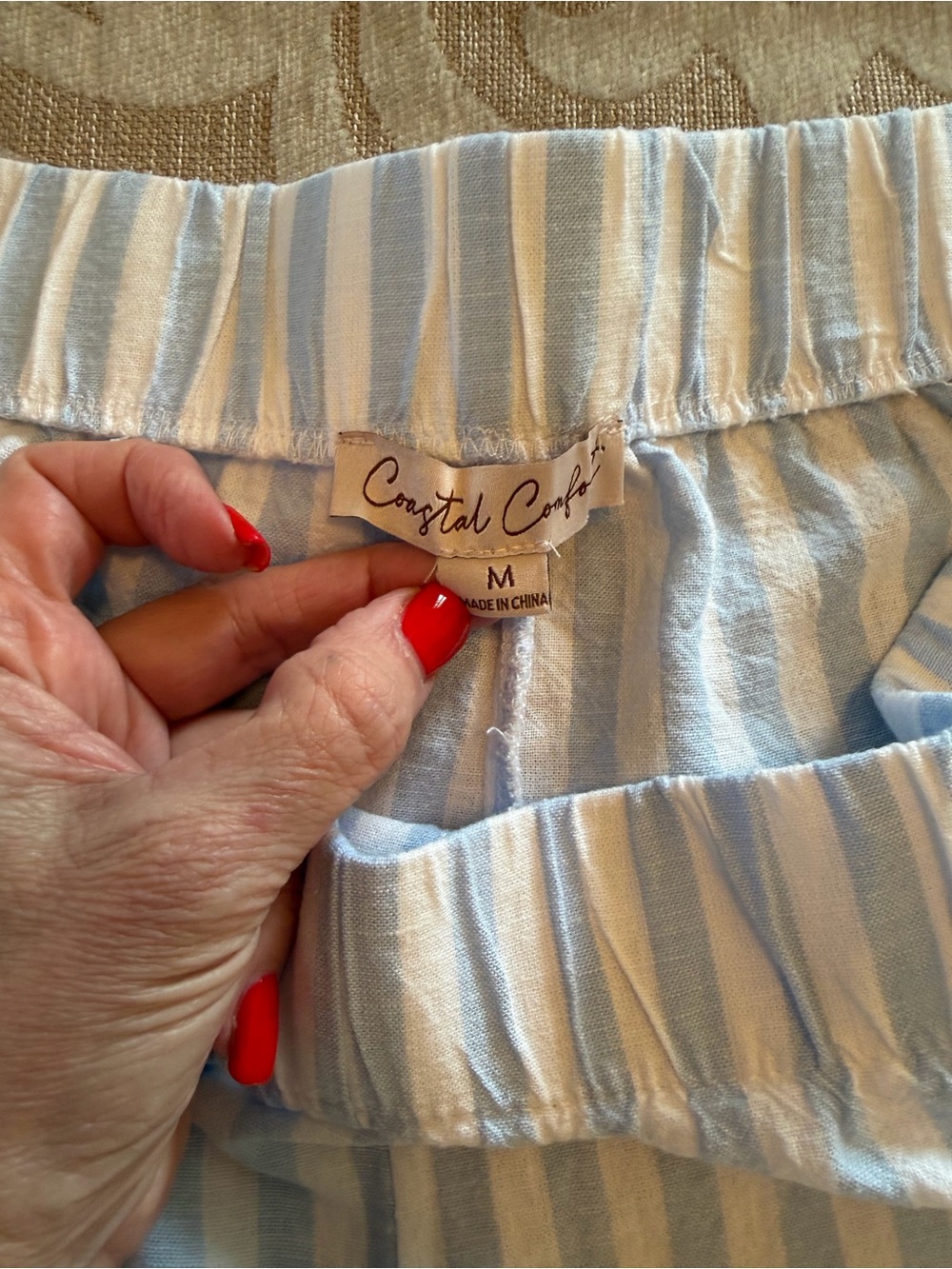 Coastal Comfort Blue White Striped Linen Blend Wide Leg Pants M - Picture 9 of 14